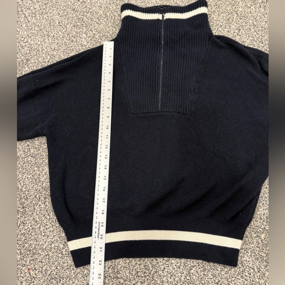 Sweaty Betty Women’s Navy Funnel Neck Half Zip-Up Sweater White Trim Size 14 - Picture 13 of 14